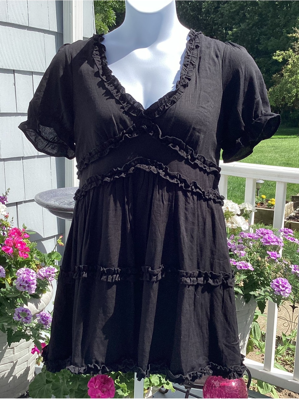 Francesca's Black Ruffle Tiered V-Neck Mini Dress XL
